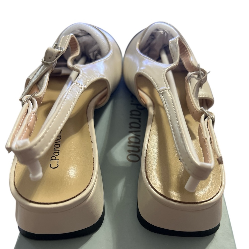NWT C.Paravano Black and Cream Flats Sz 9 Sling back block color Leather/Fabric - Picture 6 of 16